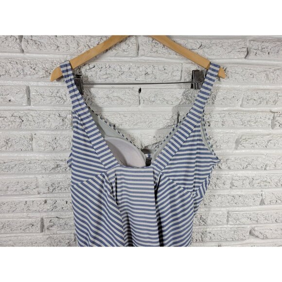 Time Tru Womens Swimsuit 1X One Piece Blue Stripe Plunge Bra Lined STR153E - Picture 6 of 11